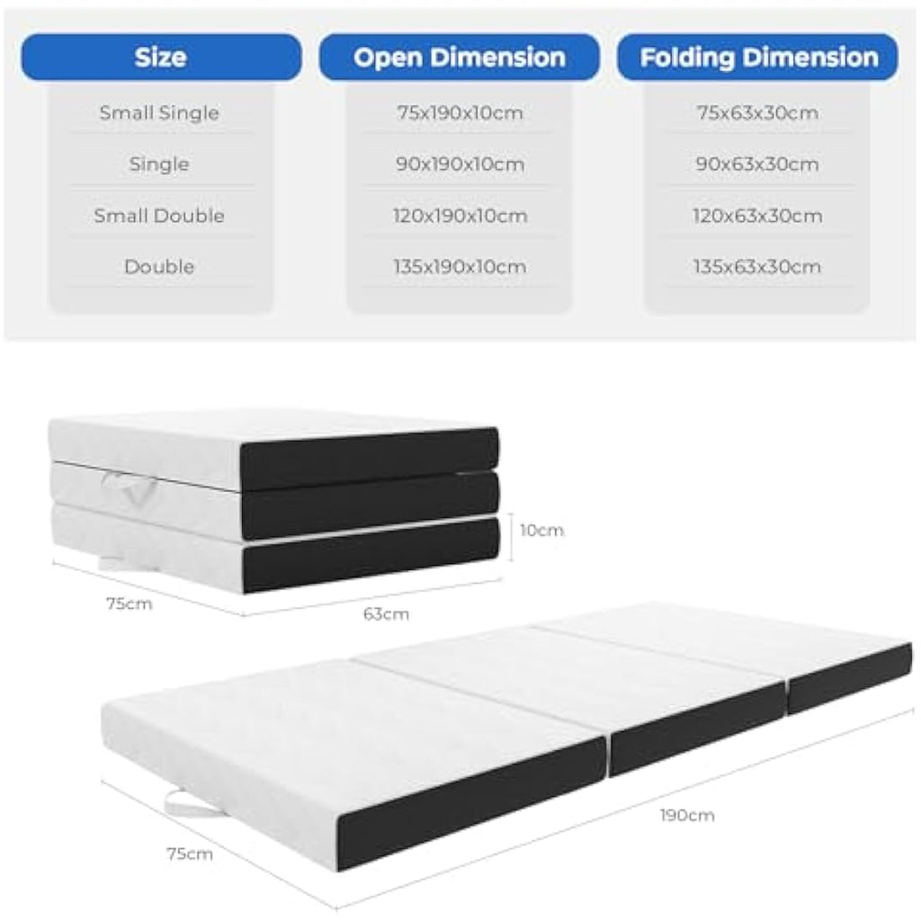 Vesgantti Double Tri-fold Mattress – 10cm Gel Memory Foam Guest Bed
