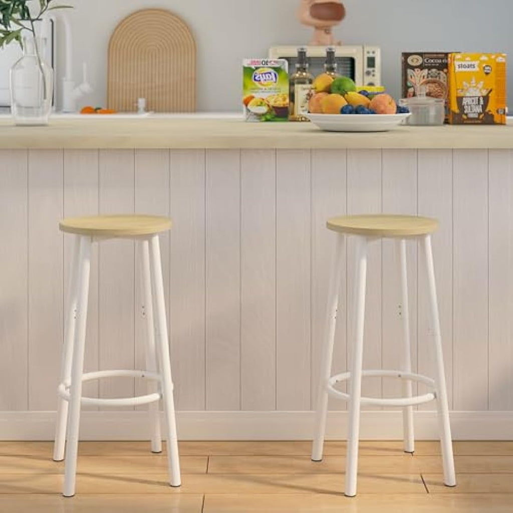 YMYNY Industrial Bar Stools Set of 2 | 64CM Round Kitchen Stools