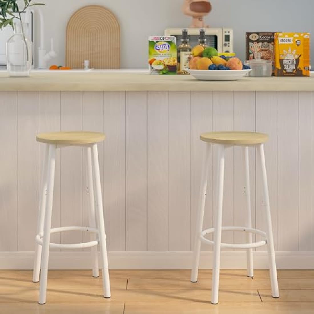 YMYNY Industrial Bar Stools Set of 2 | 64CM Round Kitchen Stools