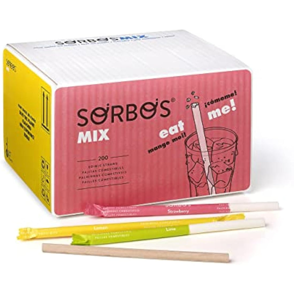 SORBOS Edible Flavored Straws – Assorted, Biodegradable (200 Pack)