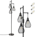 EDISHINE Industrial Dimmable Floor Lamp – 3-Light Metal Cage Standing Lamp