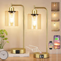 Aooshine Industrial Touch Bedside Lamps Set of 2 | Gold with USB C+A