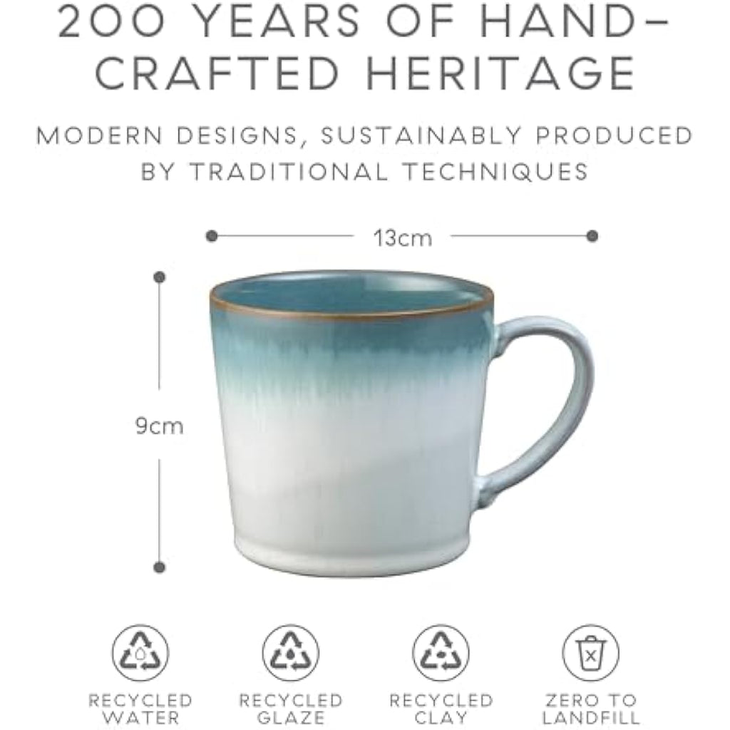 Denby Azure Haze Stoneware Coffee Mug Set of 2 | 400ml Blue & White