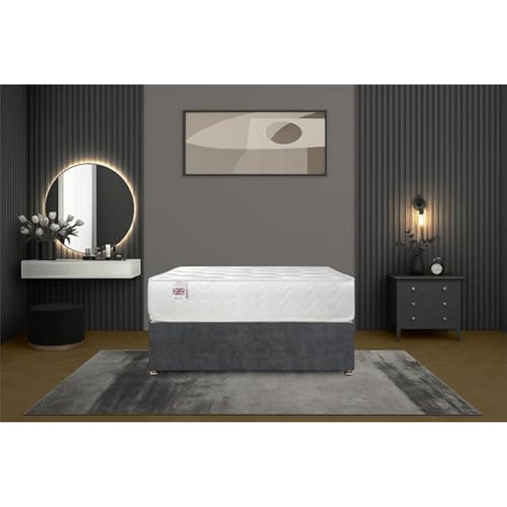 Single Grey Plush Divan Bed with Memory Foam Mattress