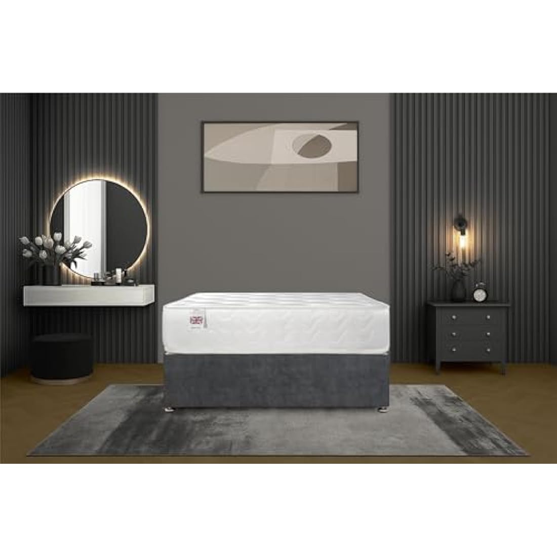 Single Grey Plush Divan Bed with Memory Foam Mattress