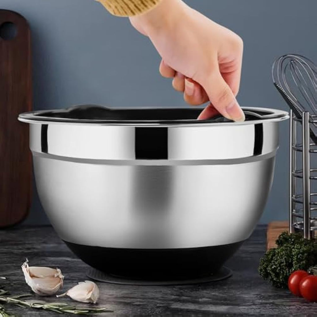 HaWare 6-Piece Stainless Steel Mixing Bowl Set with Airtight Lids - Black