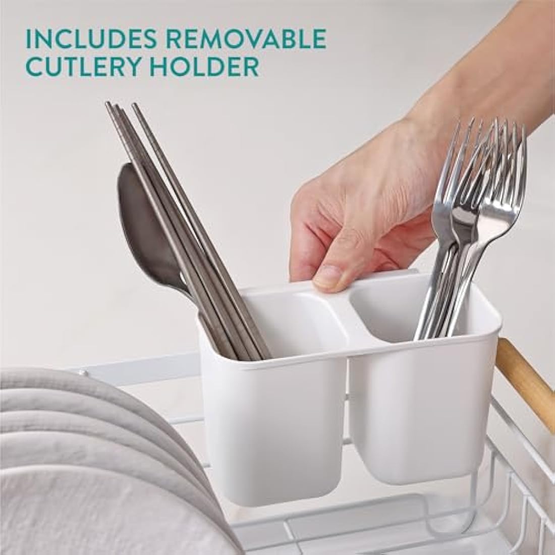 Navaris Dish Drying Rack – Retro Kitchen Drainer with Beechwood Handles