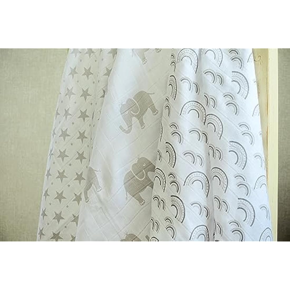 MuslinZ 100% Cotton Muslin Squares – 6 Pack Grey Prints (70x70cm)