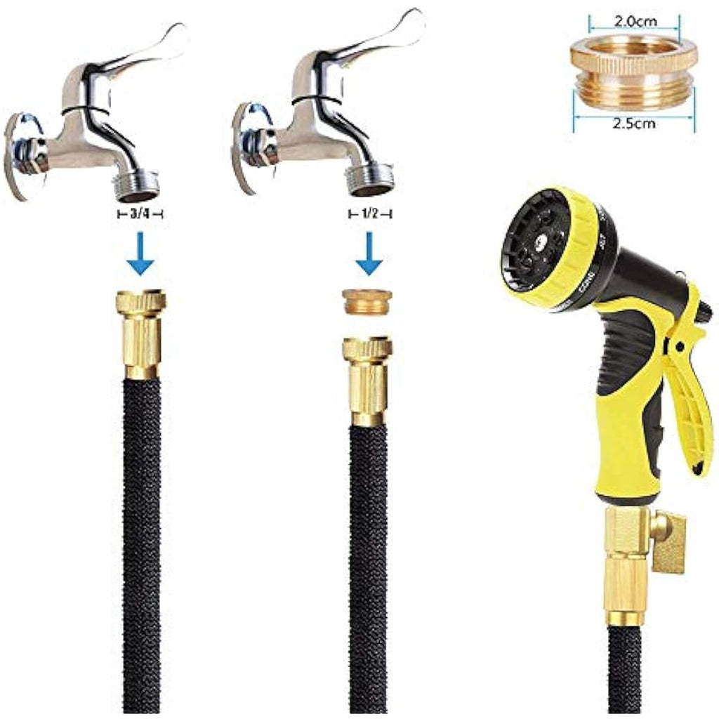 HmiL-U 50ft Expandable Garden Hose | Double Latex Tube with 9-Way Spray Gun