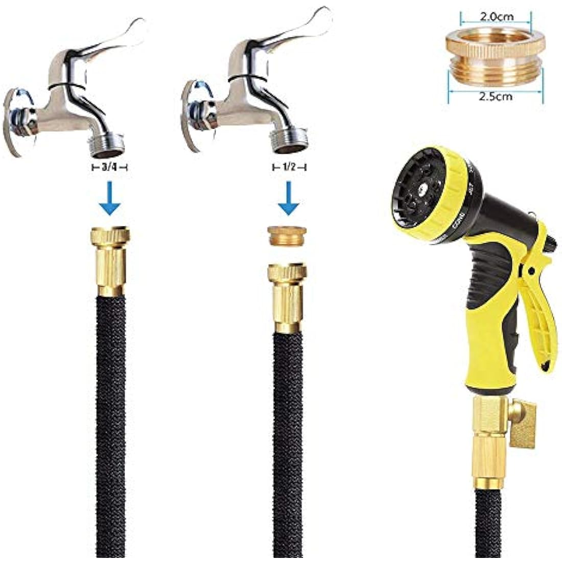 HmiL-U 50ft Expandable Garden Hose | Double Latex Tube with 9-Way Spray Gun