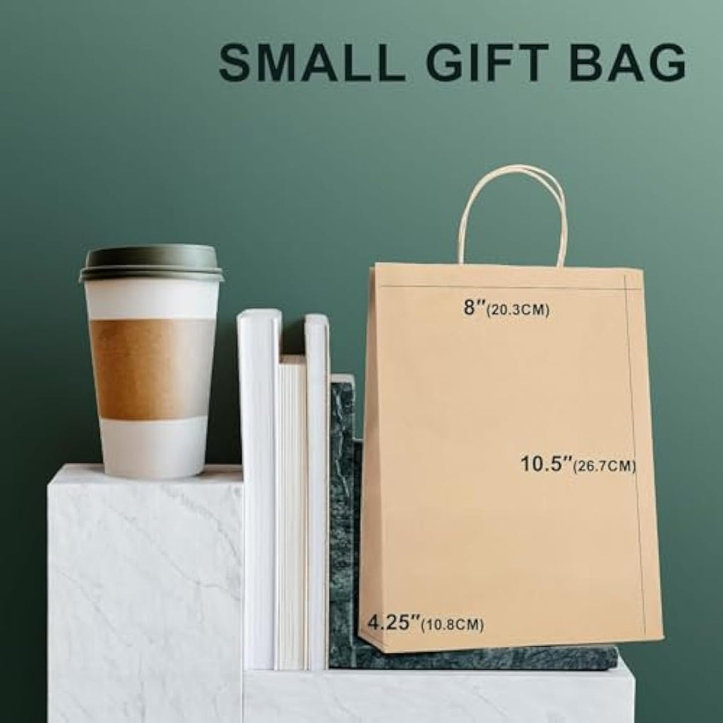 Switory Brown Kraft Paper Gift Bags with Handles | 50 Pack | 8x4.75x10.5"