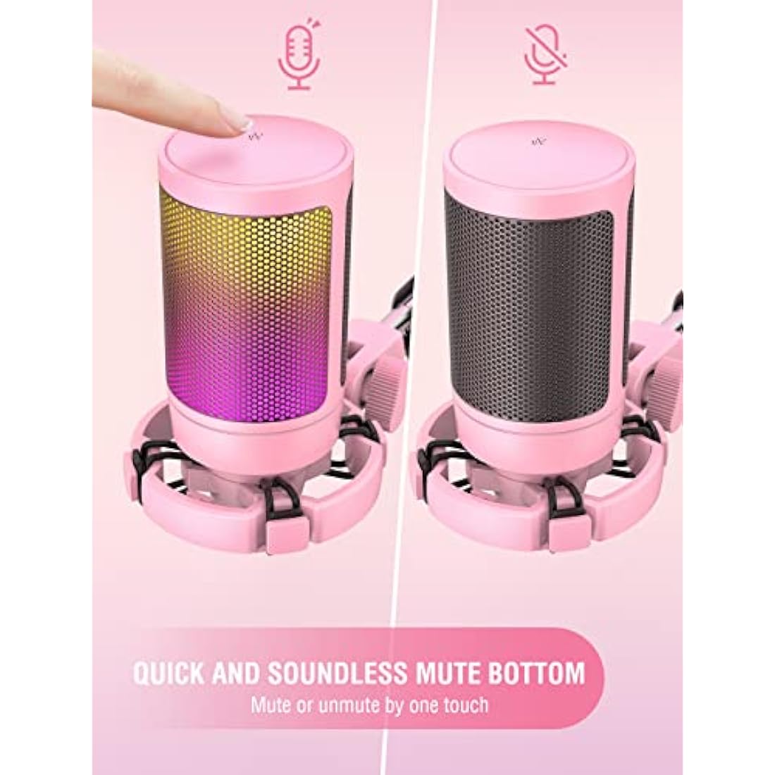 FIFINE USB Gaming Microphone | RGB Condenser Mic with Pop Filter - Pink