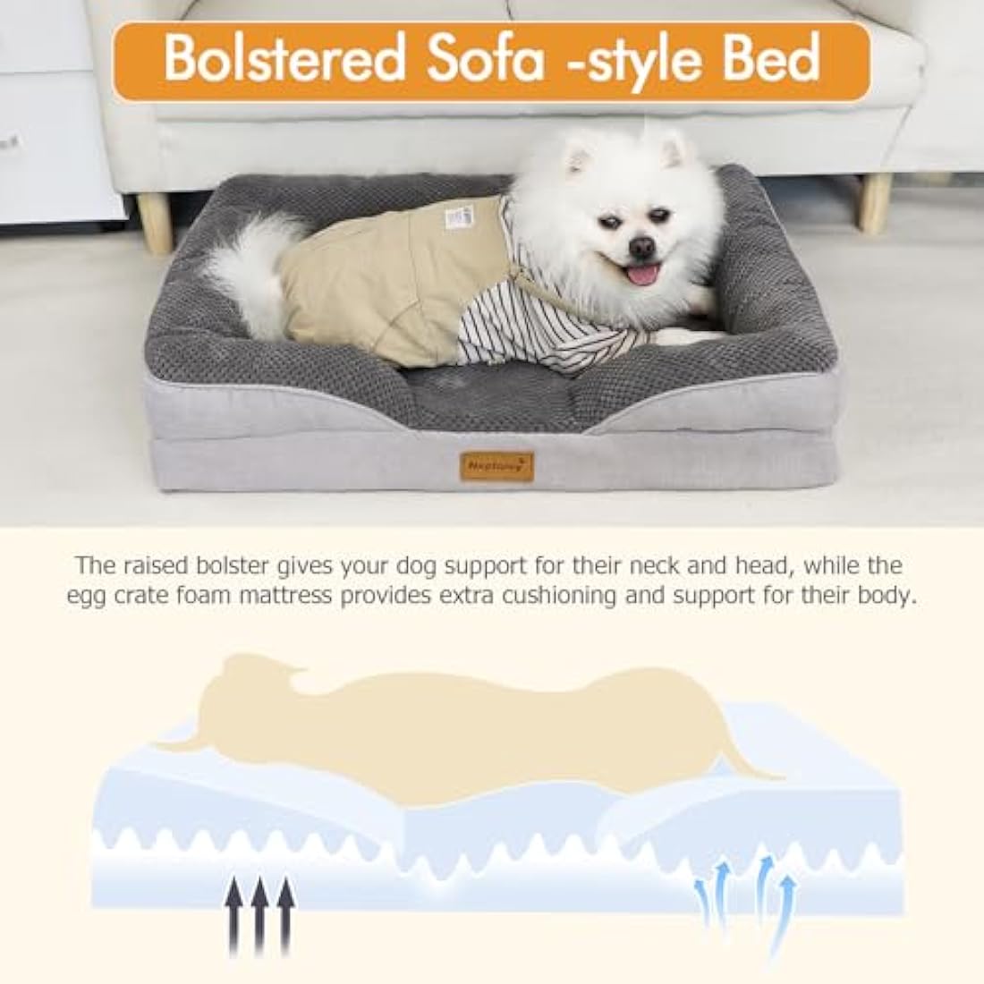 Nepfaivy Orthopedic Dog Bed – Waterproof Large Sofa Bed with Washable Cover