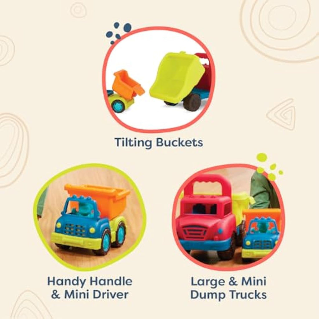 B. toys Grab-n-Go Dump Truck Set – 2 Construction Vehicles for Toddlers