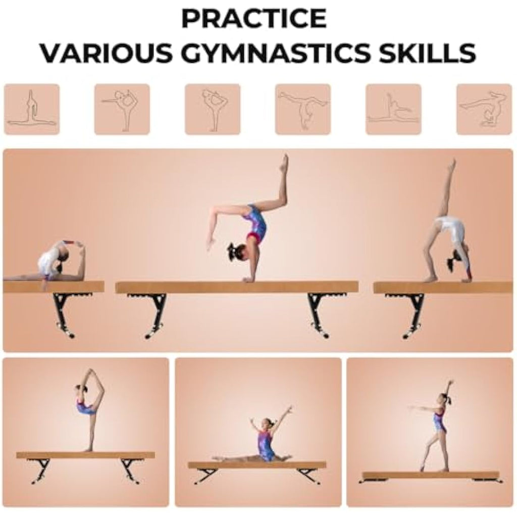 SportBob 8ft Adjustable Gymnastics Balance Beam for Kids Home Training