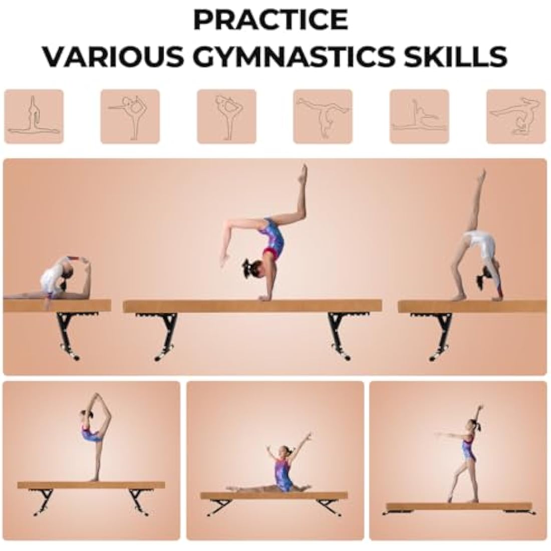 SportBob 8ft Adjustable Gymnastics Balance Beam for Kids Home Training