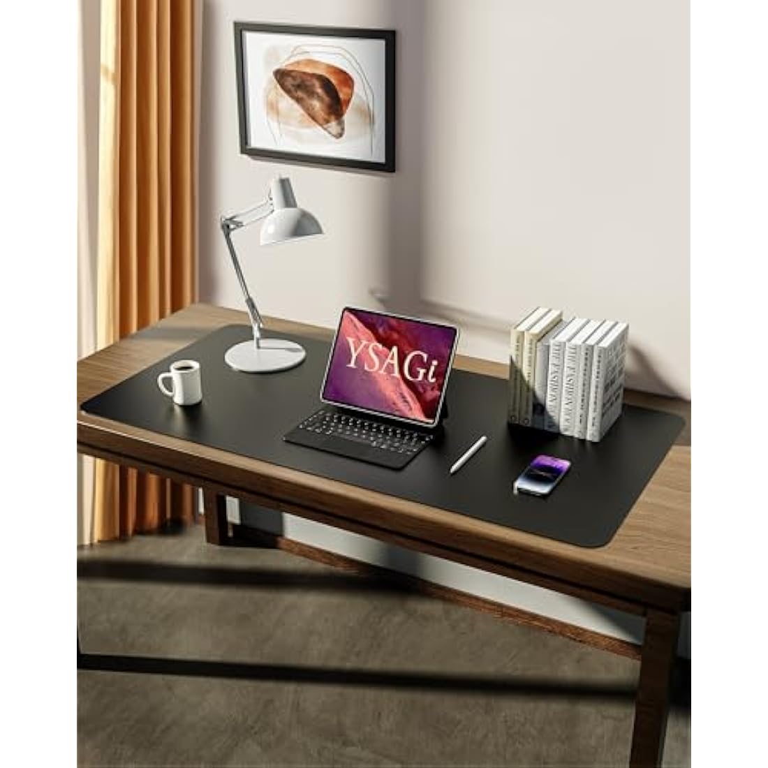 YSAGi Leather Desk Mat – Large Waterproof PU Mouse Pad, Black (90x43cm)