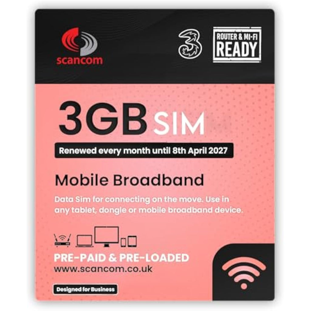 Three 3GB Monthly Data SIM – 5G Prepaid IoT SIM Card – Valid Until 2027