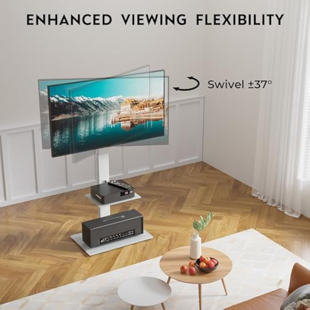 BONTEC Universal Floor TV Stand | 30-70 inch Height Adjustable – White