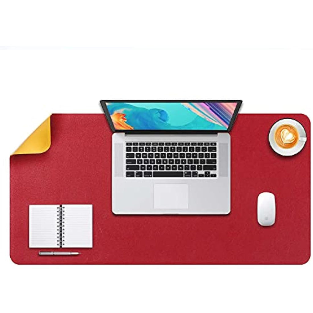 DOBAOJIA Dual-Side PU Leather Desk Pad - Large Waterproof Mouse Mat, Red/Yellow