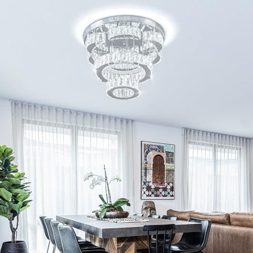 FRIXCHUR Modern Flower Crystal Chandelier | 15.7" LED Flush Mount Light