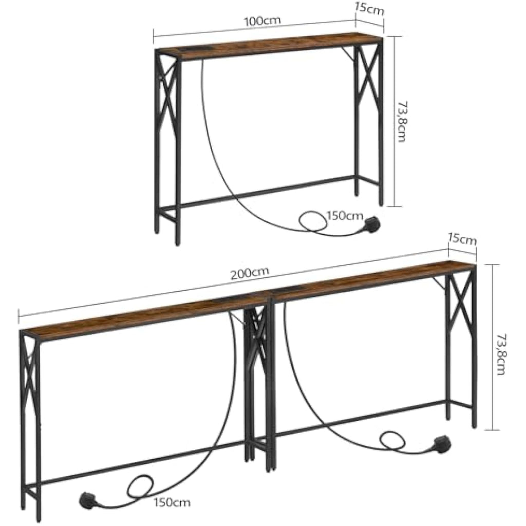 MAHANCRIS 2-Pack Console Table with Charging Station - Rustic Brown