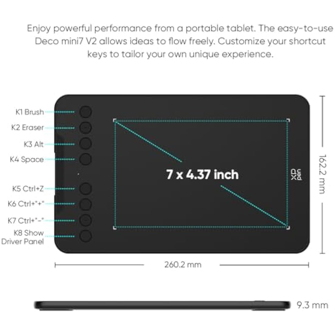 XPPen Deco mini7 V2 Graphics Drawing Tablet | 16K Pressure Levels