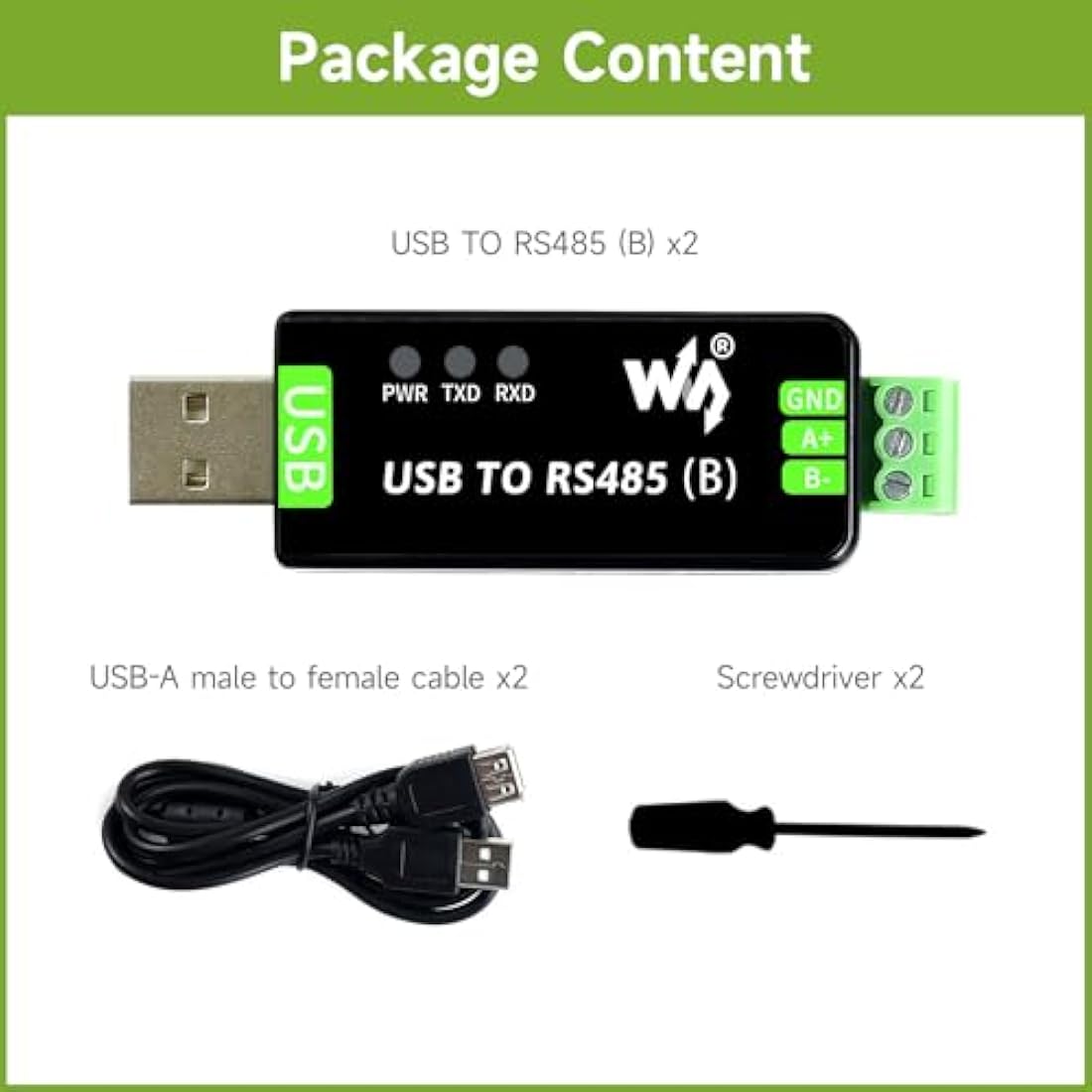 Waveshare USB to RS485 Industrial Converter – CH343G Chip (2-Pack)