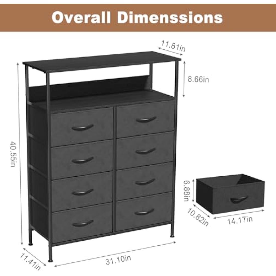 8-Drawer Fabric Dresser – Tall Bedroom Chest with Shelf