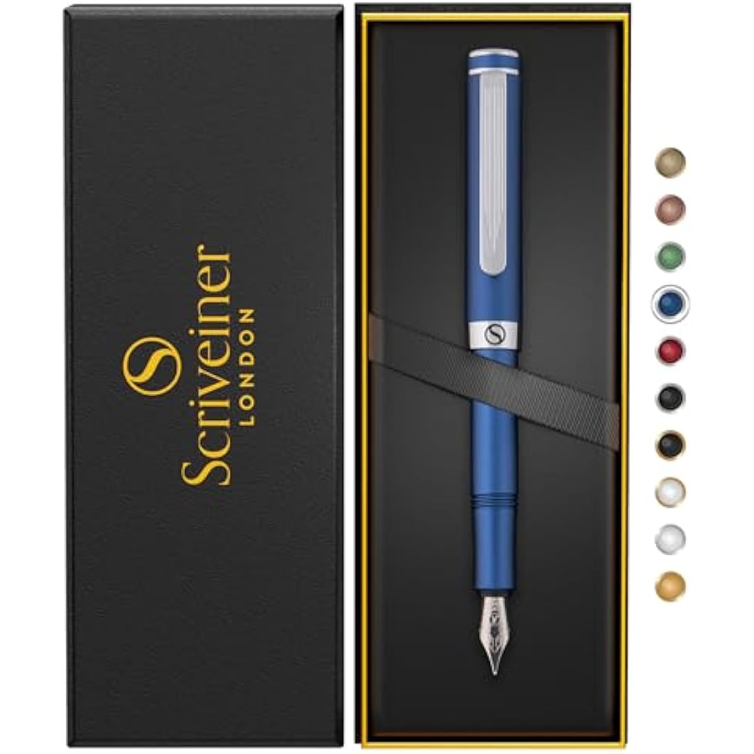 Scriveiner Luxury EDC Fountain Pen - Matt Blue Pocket Pen, Medium Nib