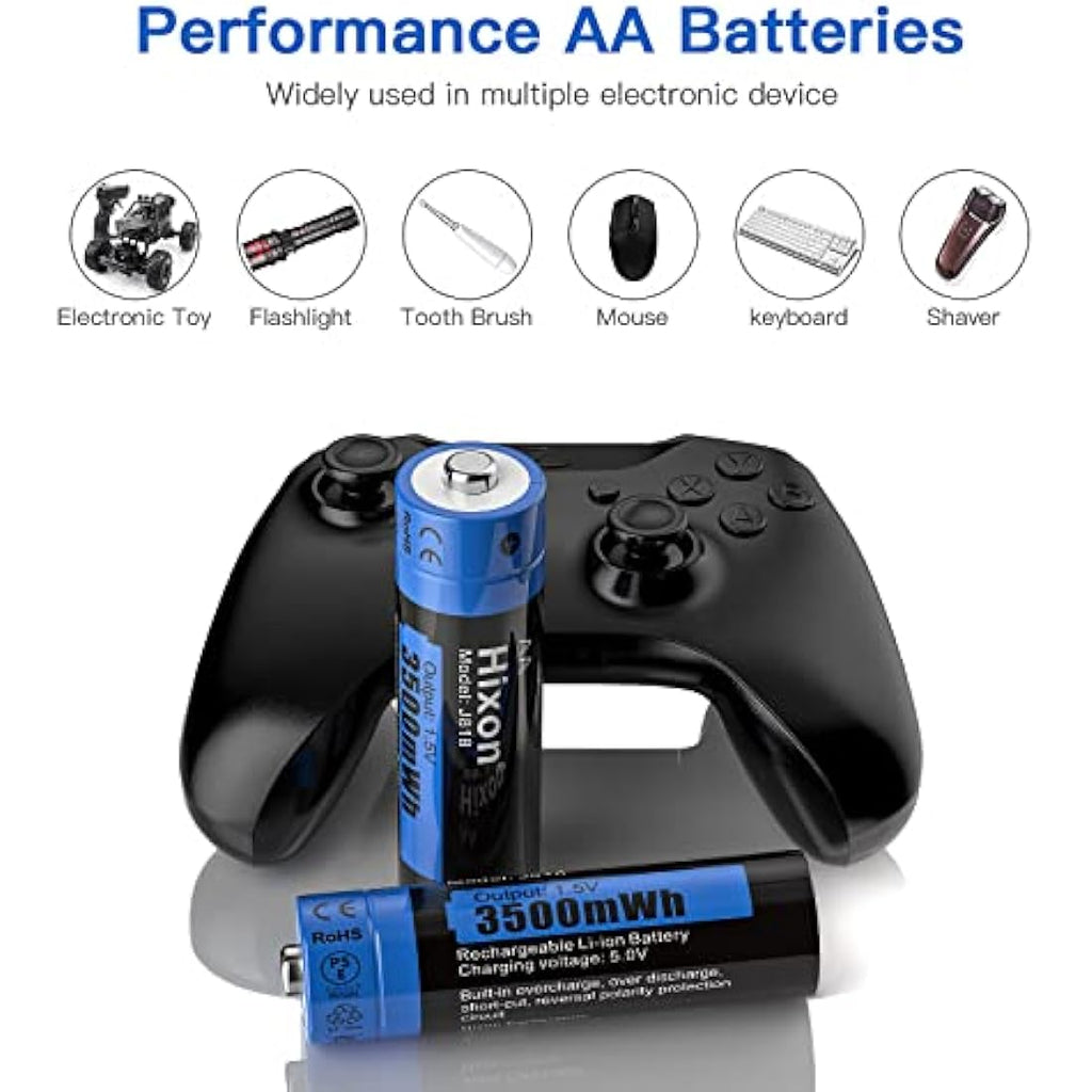 Hixon 1.5V AA Rechargeable Lithium Batteries | 3500mWh, 8-Pack