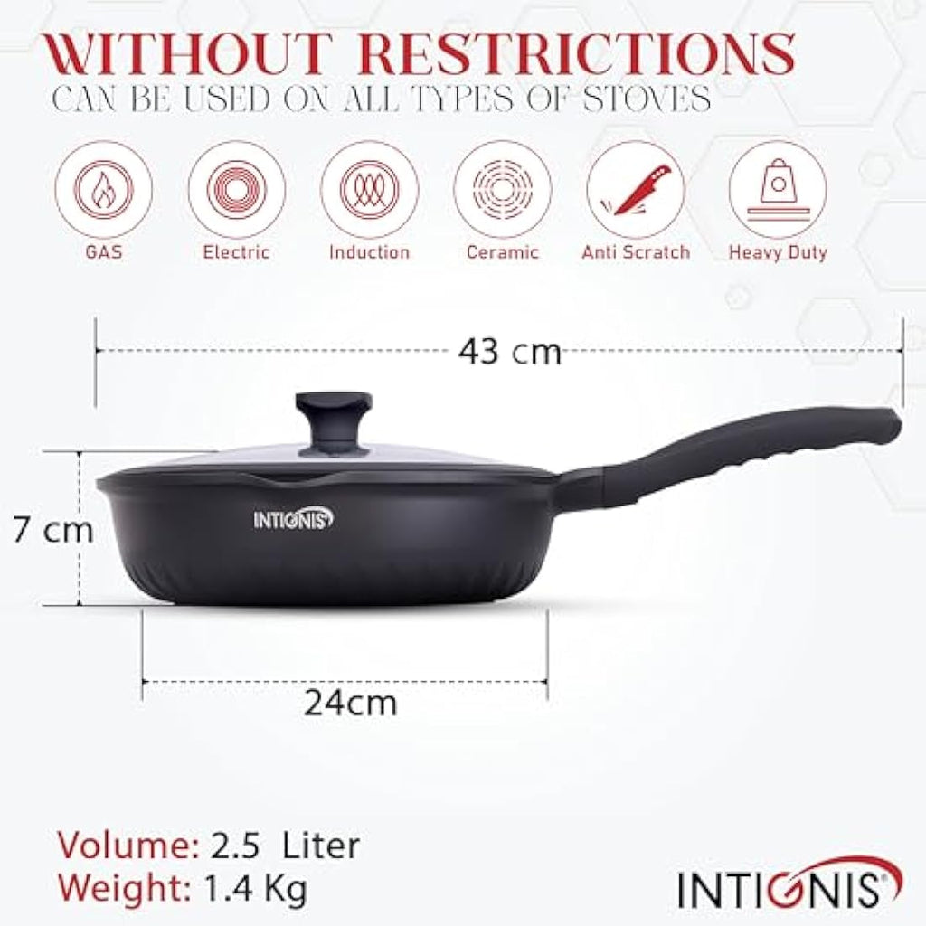 INTIGNIS 24cm Non-Stick Frying Pan with Lid – Ceramic Induction Skillet