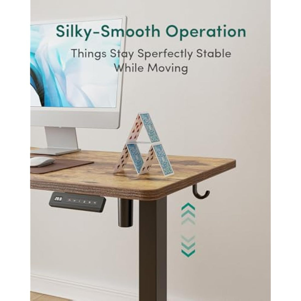 FEZIBO Electric Standing Desk – 60x100cm Rustic Wood Sit Stand Table