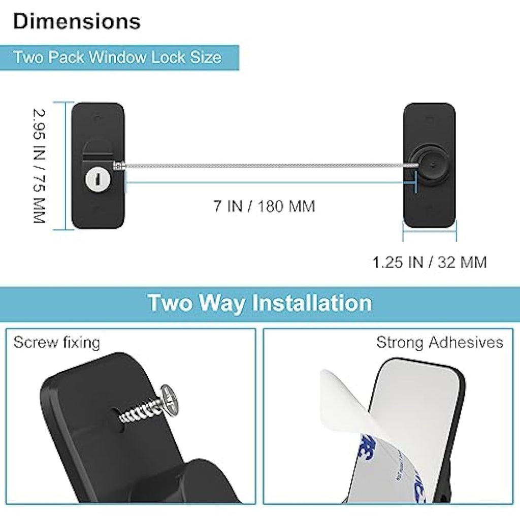 AOSITE Window Safety Lock 2-Pack – Self-Adhesive Childproof Cable Lock