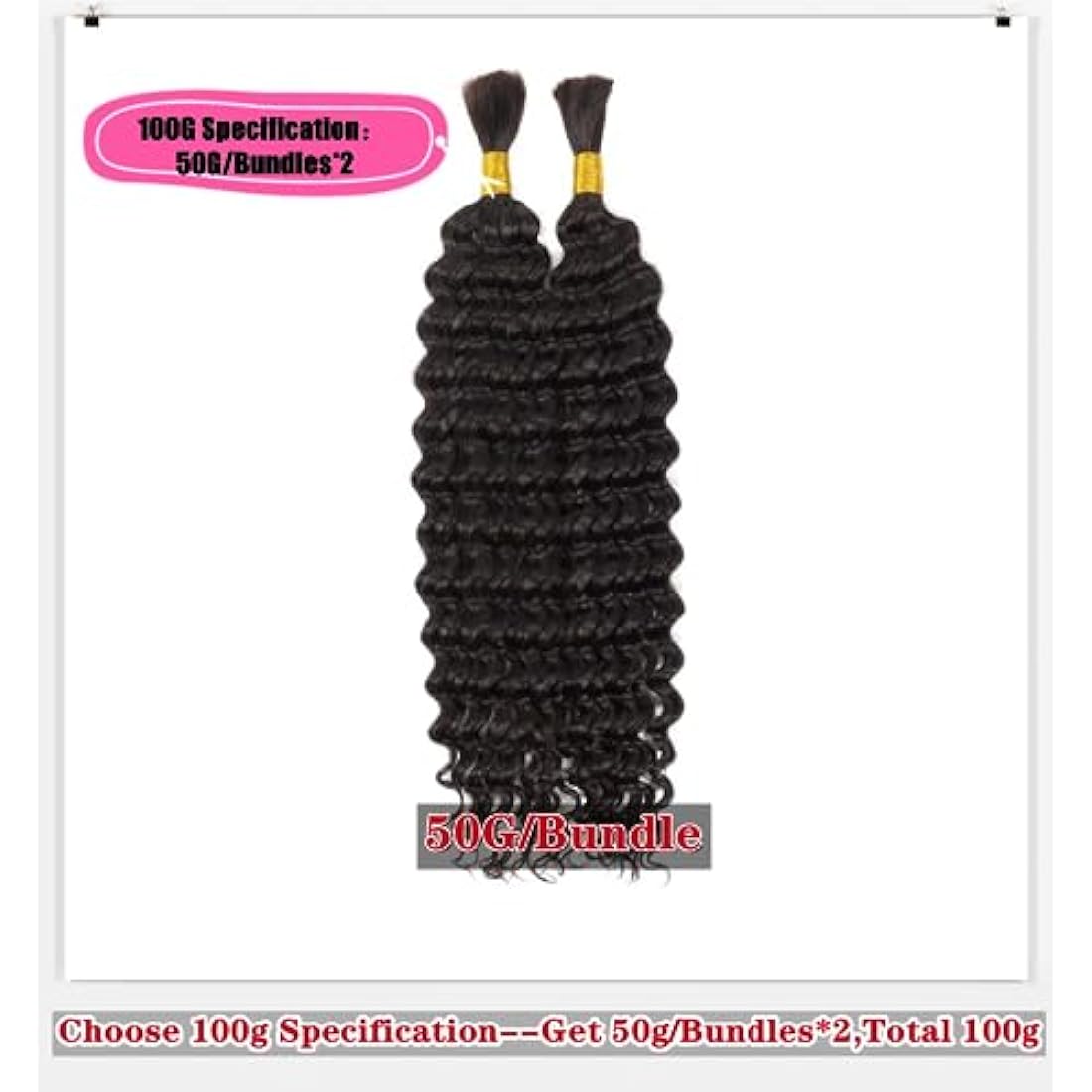 Double Drawn Human Hair Bulk for Braiding | Deep Wave 20" 1B