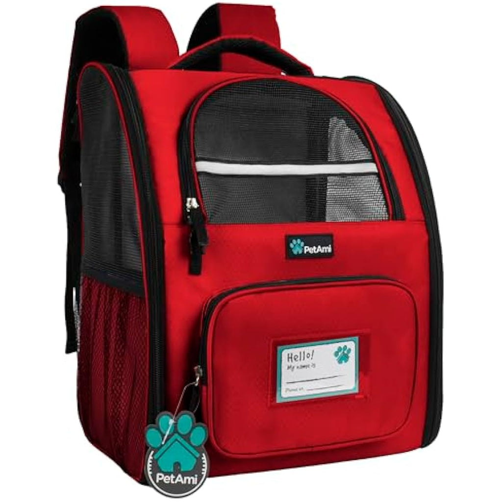 PetAmi Dog Backpack Carrier | Ventilated Airline Approved Hiking Bag - Red