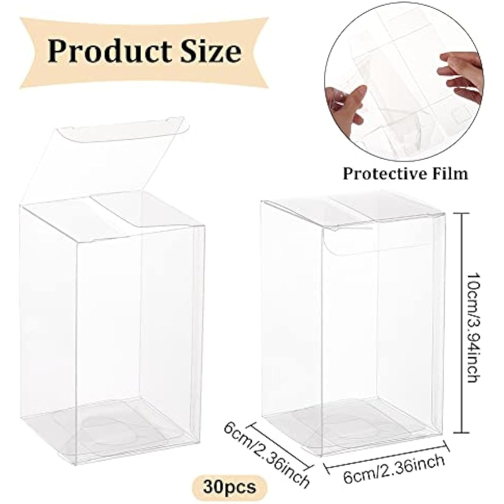 BENECREAT 30PCS Clear PVC Gift Boxes – 6x6x10cm Transparent Favor Boxes