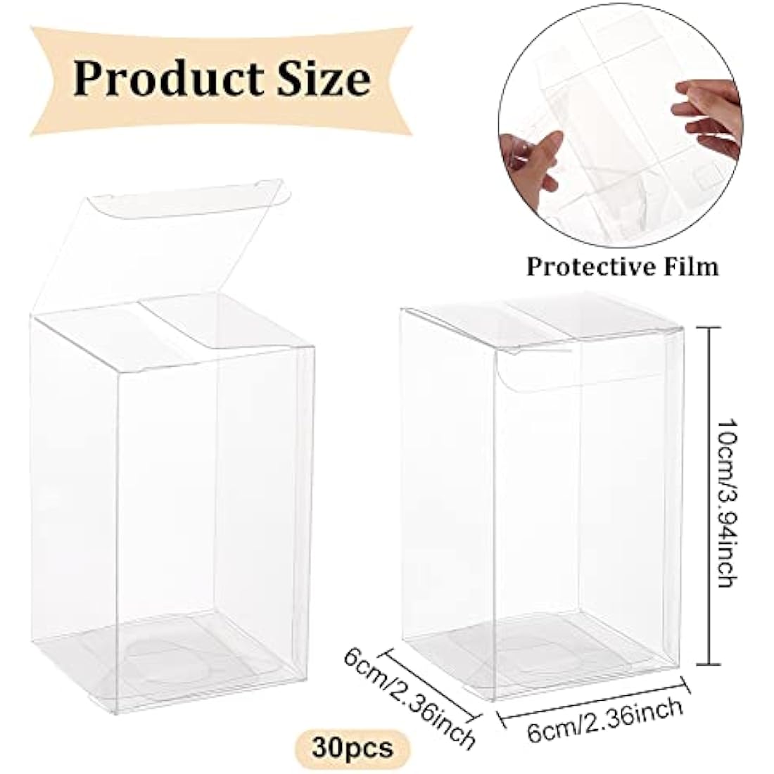 BENECREAT 30PCS Clear PVC Gift Boxes – 6x6x10cm Transparent Favor Boxes