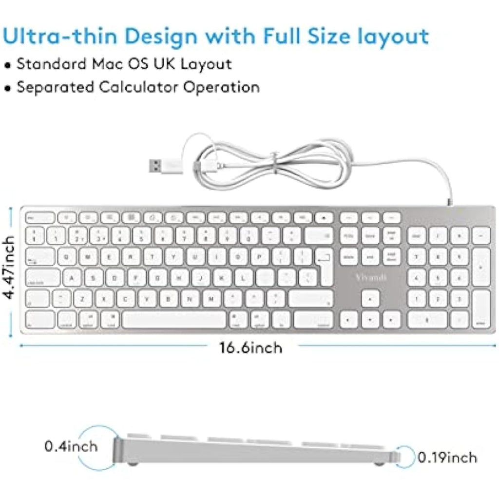 Aluminum Wired Mac Keyboard with Numeric Keypad – Silver
