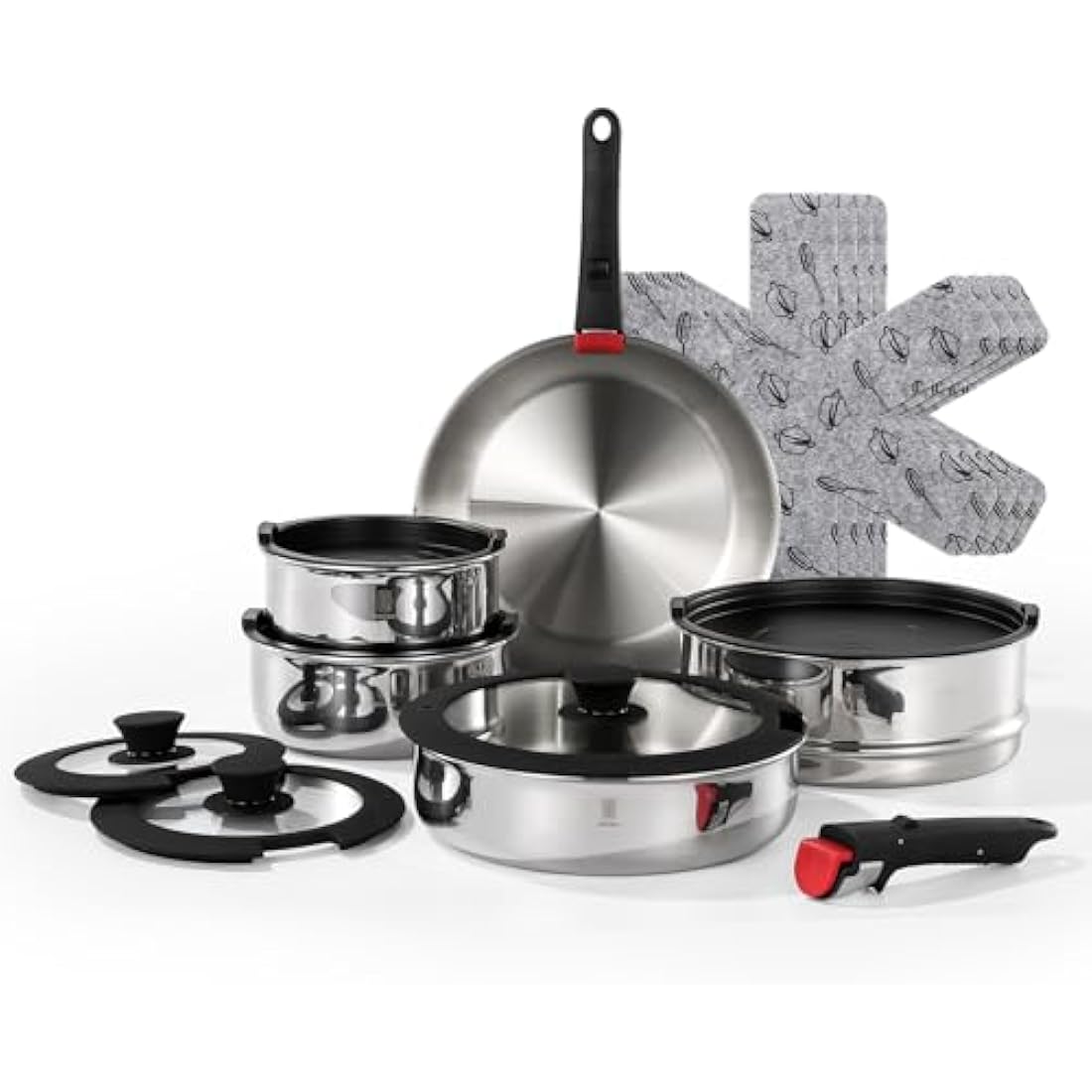 ROYDX 16-Piece Stainless Steel Cookware Set with Detachable Handles