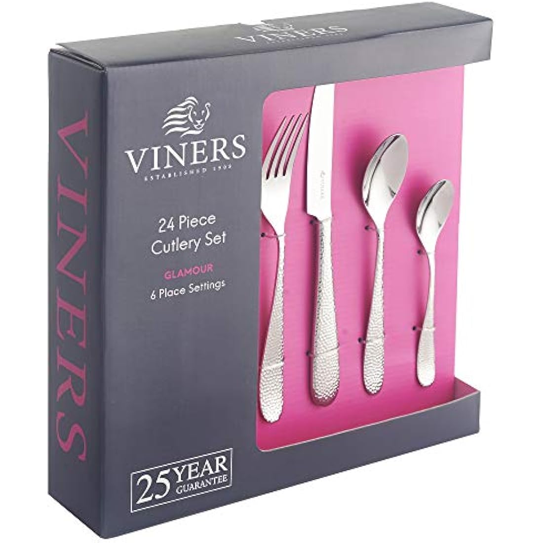 Viners Glamour 24-Piece Hammered Stainless Steel Cutlery Gift Set