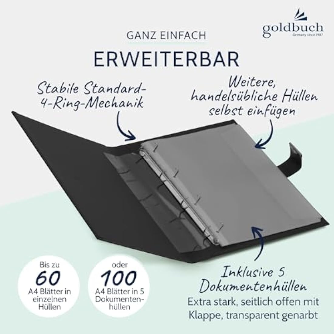 Goldbuch Bologna Document Folder – Black Faux Leather Office Portfolio