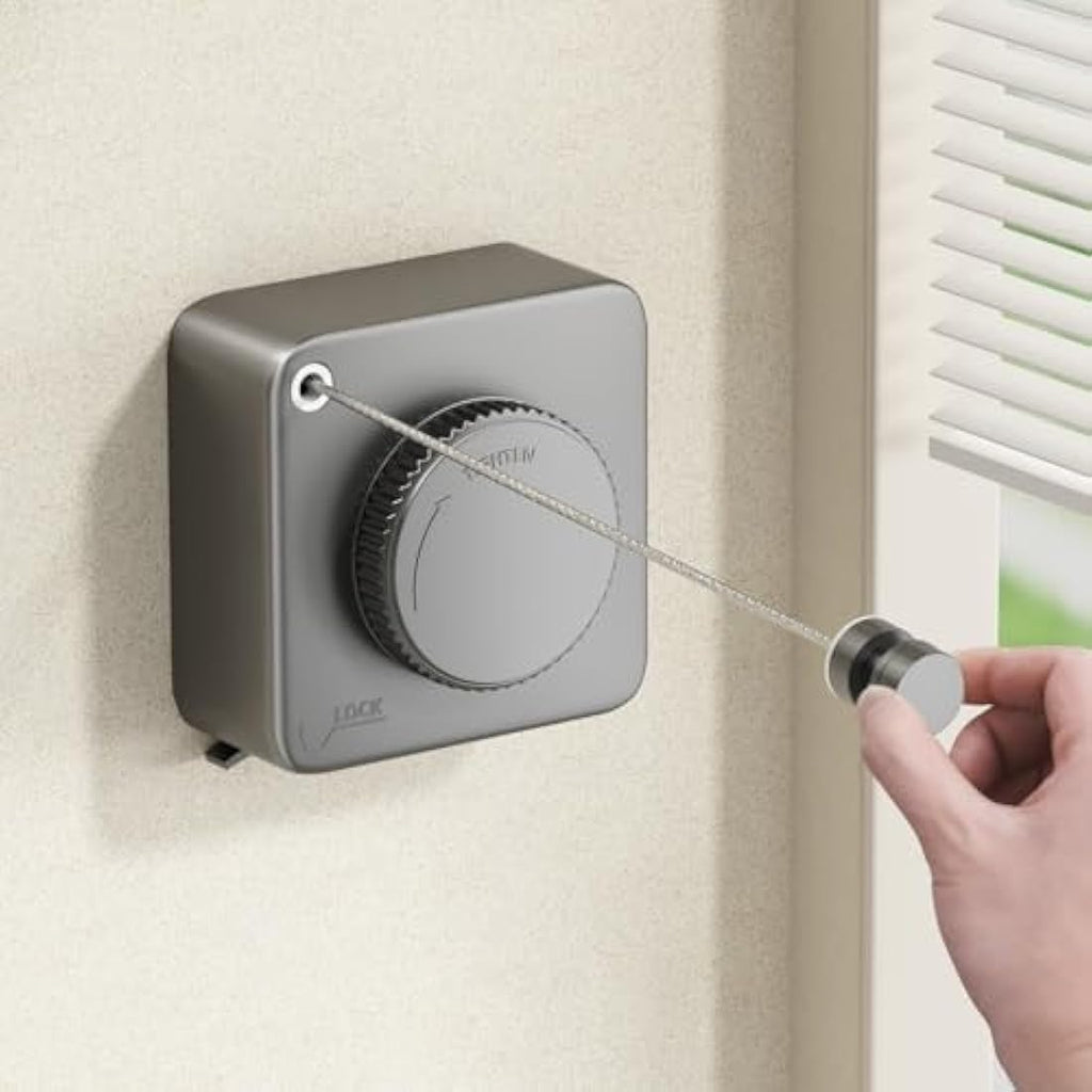 MUSTORN Retractable Washing Line – 4.6M Heavy Duty Wall Mounted Gray