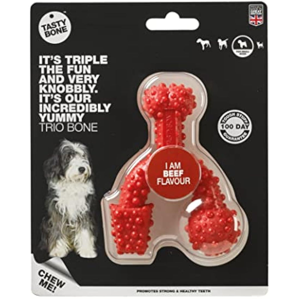 TastyBone TrioBone Beef Nylon Dog Chew Toy for Aggressive Chewers