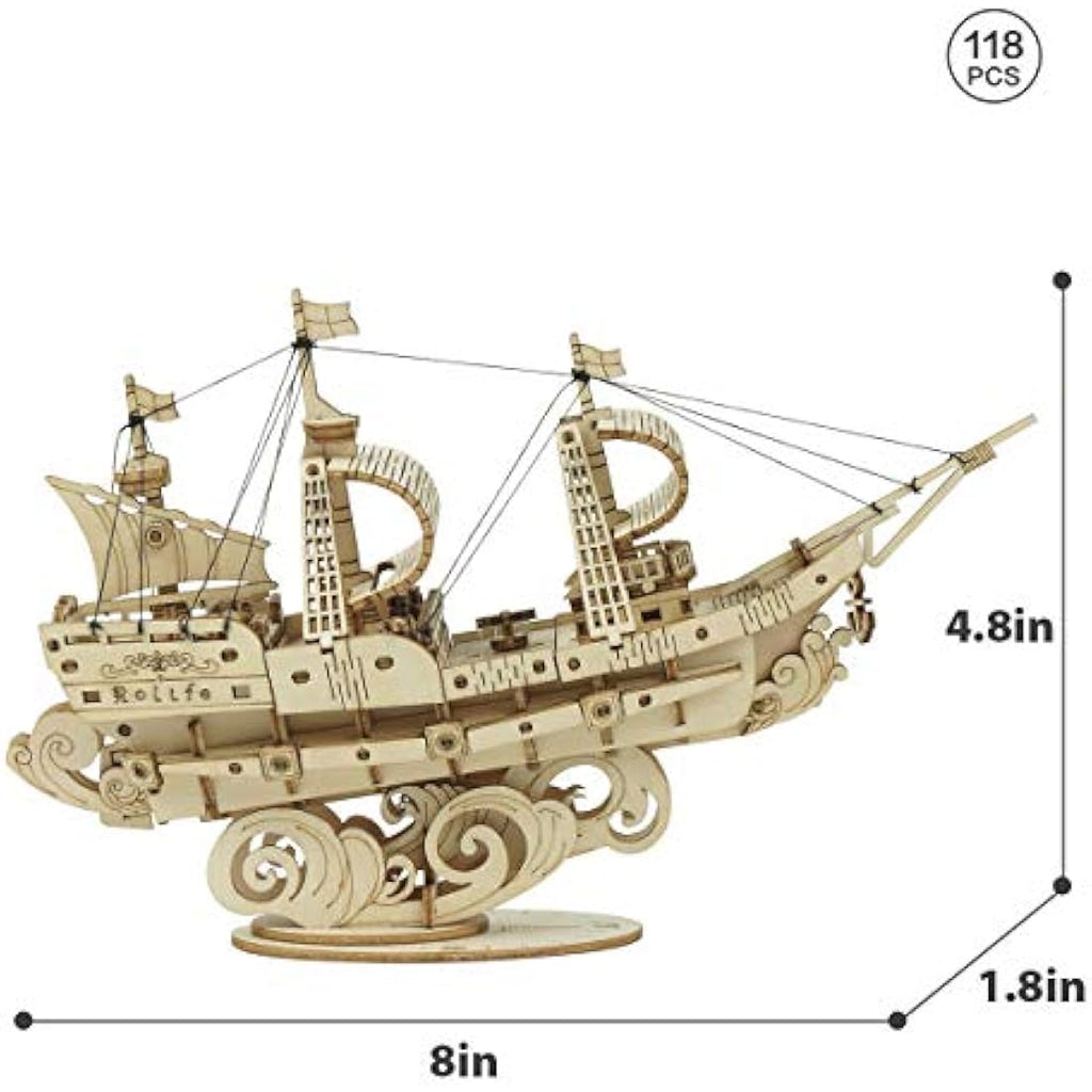 Rolife 3D Wooden Sailing Ship Model Kit – DIY Puzzle for Adults & Teens