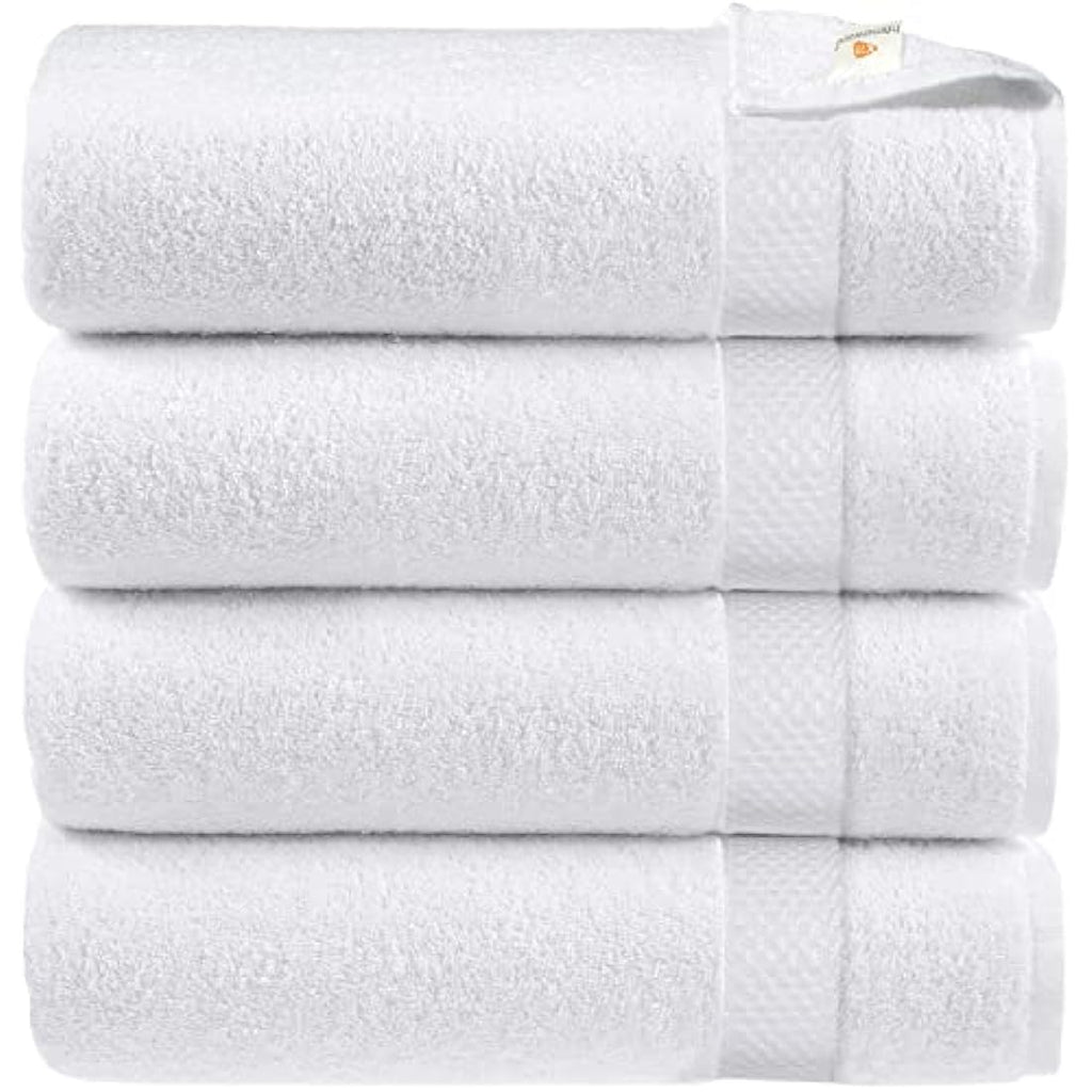 Egyptian Cotton Bath Towels | 4-Pack Soft Absorbent White