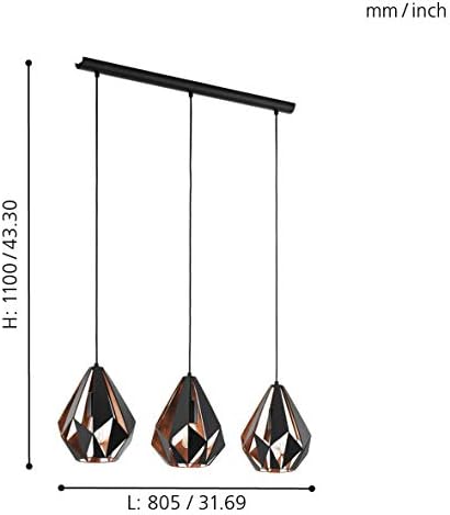 EGLO Carlton 1 Vintage Pendant Light – 3-Flame Steel Hanging Lamp