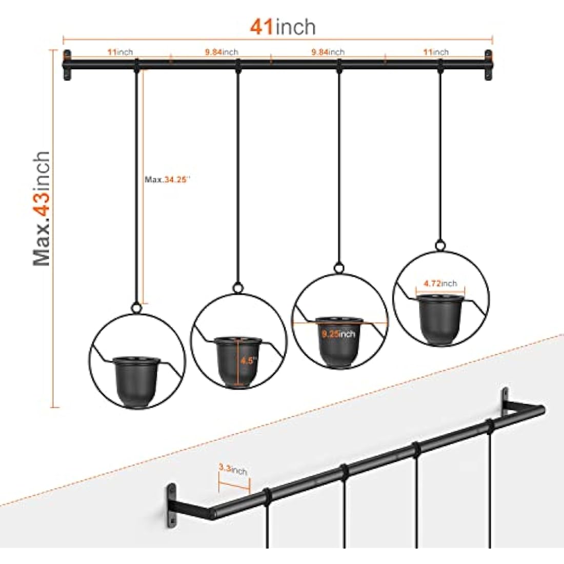 Mutool Hanging Planter Pots – 4 Pack Modern Indoor Wall & Ceiling Holders