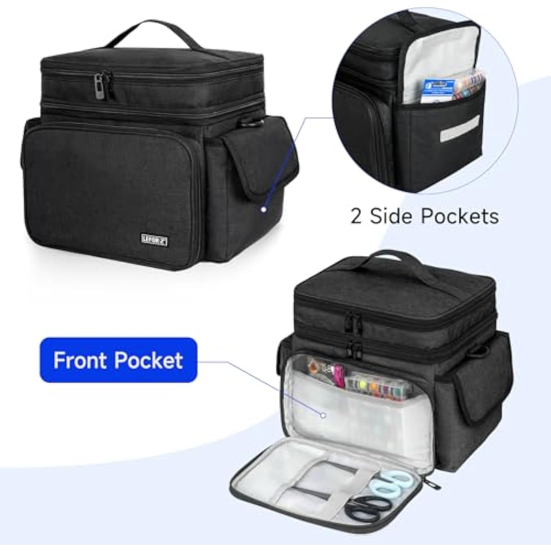LEFOR·Z Large Sewing Box Organizer - Double Layer Storage Bag, Black