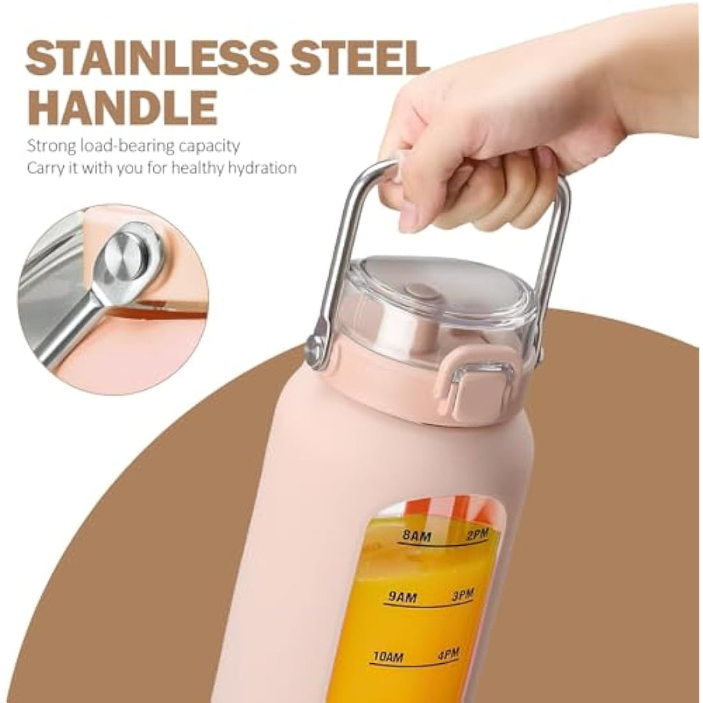 BLUEGO 2L Borosilicate Glass Water Bottle with Time Marker & Straw – Amber